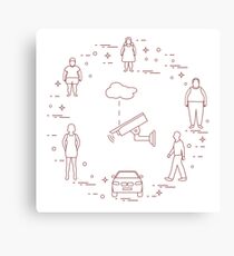 Security camera, boy, woman, girl, men, car. Canvas Print