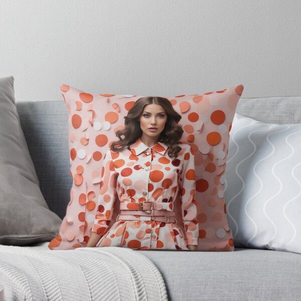 Item preview, feminine woman wearing spring dress with spots red orange tones designed and sold by Carlos Gudino.