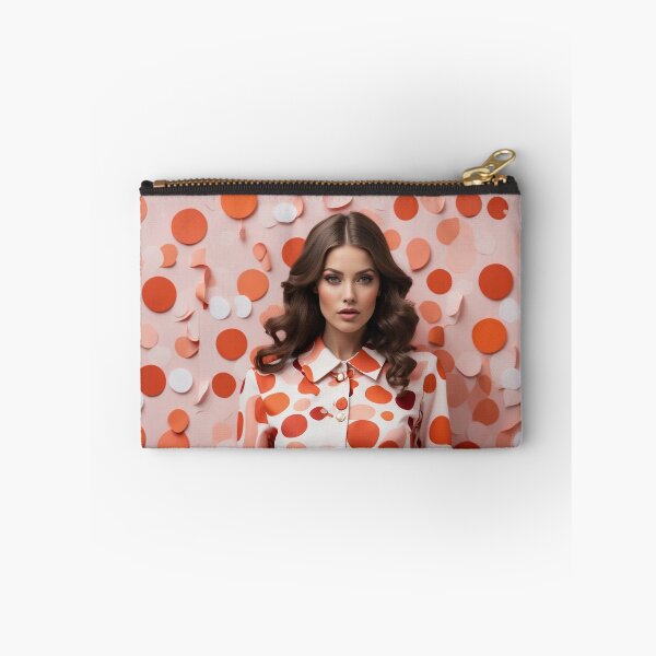 Item preview, feminine woman wearing spring dress with spots red orange tones designed and sold by Carlos Gudino.