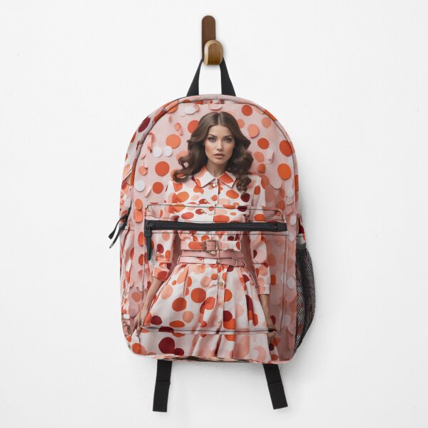 Item preview, feminine woman wearing spring dress with spots red orange tones designed and sold by Carlos Gudino.