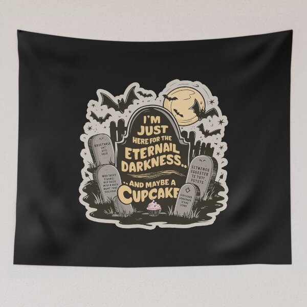 Item preview, ''Im Just Here For The Eternal Darkness and Cupcake'' Cute Funny Vintage Goth Halloween T-Shirt  designed and sold by Witty Shirts.