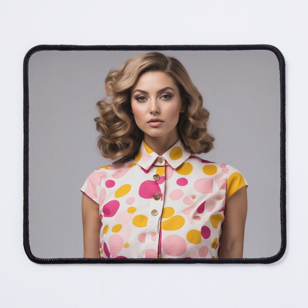 Item preview, feminine young woman wearing summer dress with spots pink and yellow tones designed and sold by Carlos Gudino.
