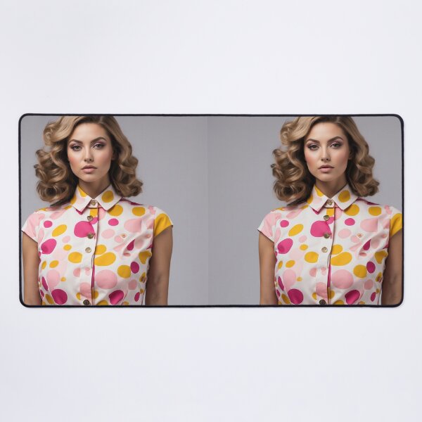 Item preview, feminine young woman wearing summer dress with spots pink and yellow tones designed and sold by Carlos Gudino.