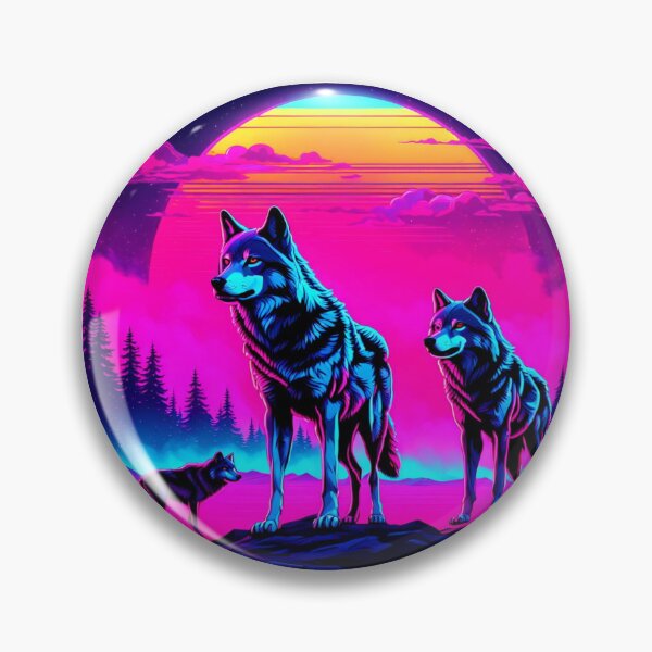 Item preview, retro wolves, synthwave wolves, vaporwave wolves designed and sold by RetroThreadedTs.