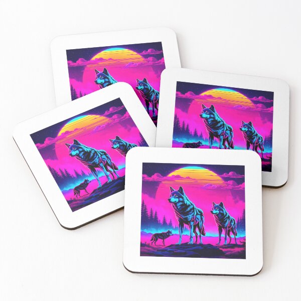 Item preview, retro wolves, synthwave wolves, vaporwave wolves designed and sold by RetroThreadedTs.