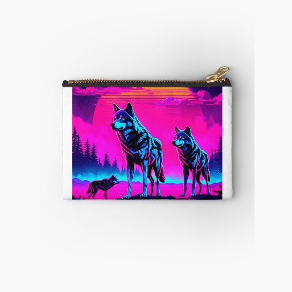 Item preview, retro wolves, synthwave wolves, vaporwave wolves designed and sold by RetroThreadedTs.