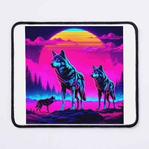 Item preview, retro wolves, synthwave wolves, vaporwave wolves designed and sold by RetroThreadedTs.