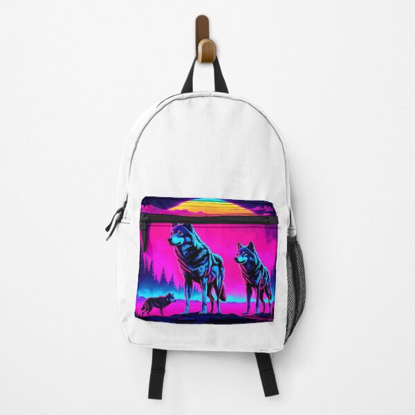 Item preview, retro wolves, synthwave wolves, vaporwave wolves designed and sold by RetroThreadedTs.