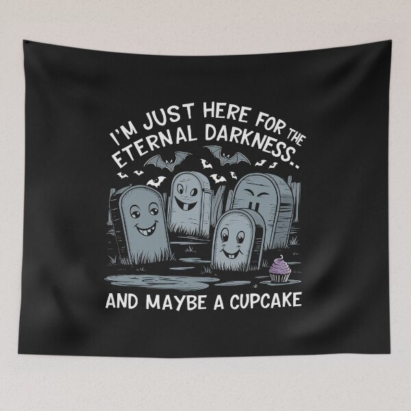 Item preview, ''Im Just Here For The Eternal Darkness and Cupcake'' Cute Funny Vintage Goth Halloween T-Shirt  designed and sold by Witty Shirts.