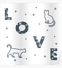 Cats and and the inscription love with traces. Poster