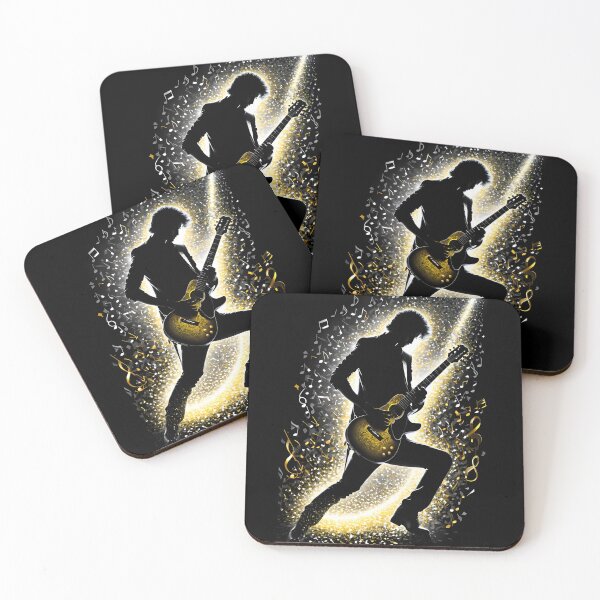 Item preview, Guitarist silhouette and gold notes designed and sold by Artbellachi.