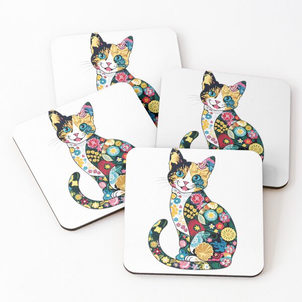 Item preview, Flower patterned Colico cat designed and sold by BlissfulBlossom.