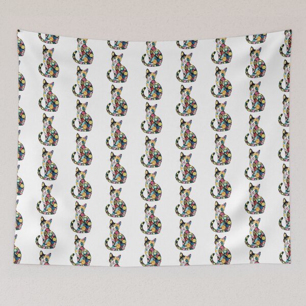 Item preview, Flower patterned Colico cat designed and sold by BlissfulBlossom.