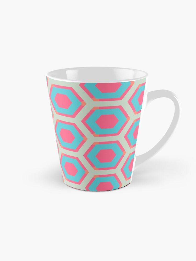Coffee Mug, Geometric Sunset on Sea Colorful Honeycomb Hexagons designed and sold by Triplicate Limited