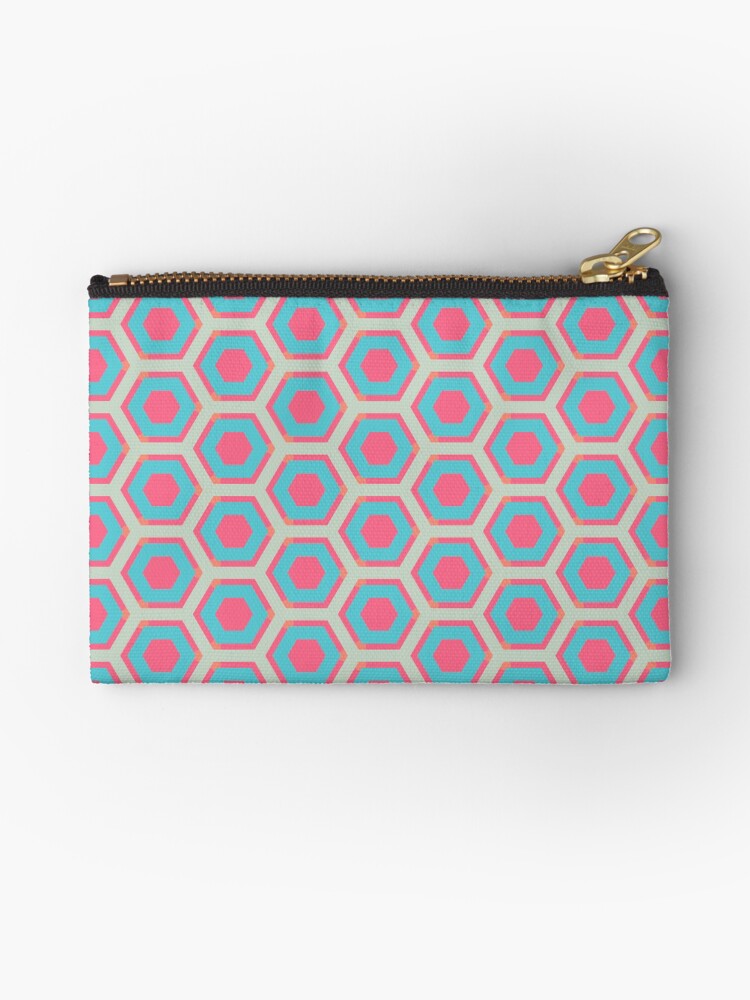 Zipper Pouch, Geometric Sunset on Sea Colorful Honeycomb Hexagons designed and sold by Triplicate Limited