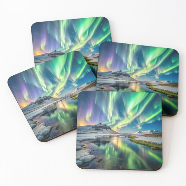 Item preview, Iceland Northern Lights Reflection in Snowy Landscape designed and sold by Motifai.