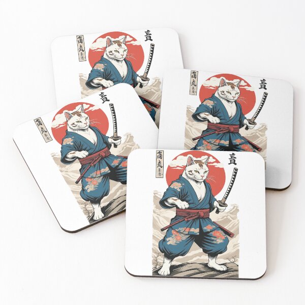 Item preview, Samurai Cat Vintage Ukiyo-E Aesthetic Japan Style designed and sold by LuminOrb.
