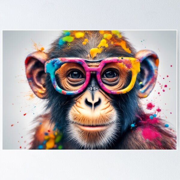 Deals Thinking monkey - Colorful smart monkey painting, young art, colorful watercolors painting, monkey with glasses print, cool monkey