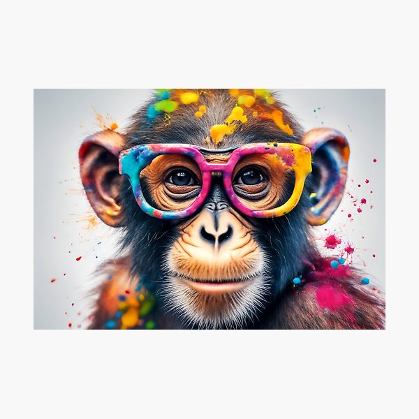 Thinking monkey - Colorful smart monkey painting, young art, colorful watercolors outlet painting, monkey with glasses print, cool monkey