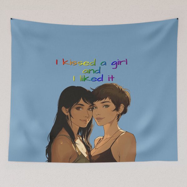 Item preview, I Kissed A Girl and I Liked It Rainbow Pride Flag Colors, Anime Lesbian Pride Design  designed and sold by Travelslightly.