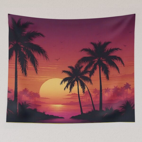 Item preview, Serene Tropical Sunset Over Palm Tree Beach designed and sold by ArtComixHaven.