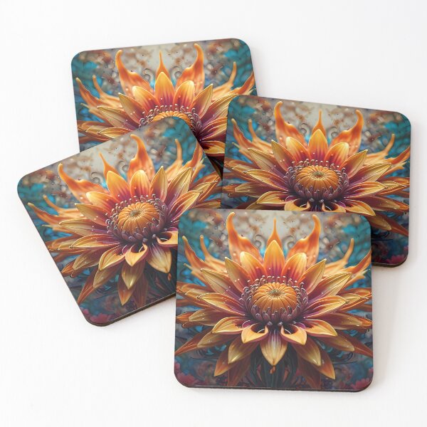 Item preview, Orange Flower Blossom Bloom on a Watery Blue Aquatic Background designed and sold by FocusedArt.