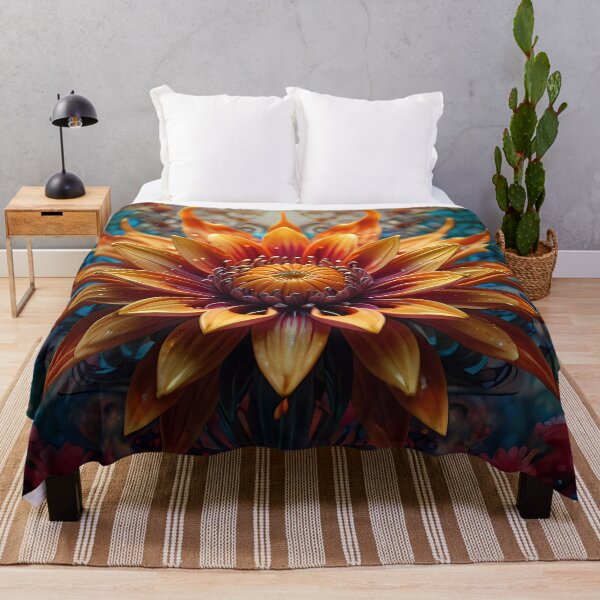Item preview, Orange Flower Blossom Bloom on a Watery Blue Aquatic Background designed and sold by FocusedArt.