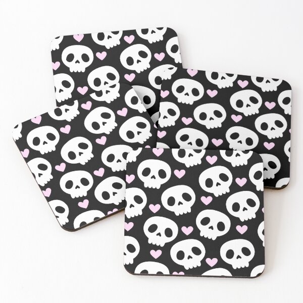 Item preview, Kawaii Skull Hearts Pastel Goth Creepy Cute Spooky Skeleton Black Pink and White Pattern designed and sold by StudioWhimsey.