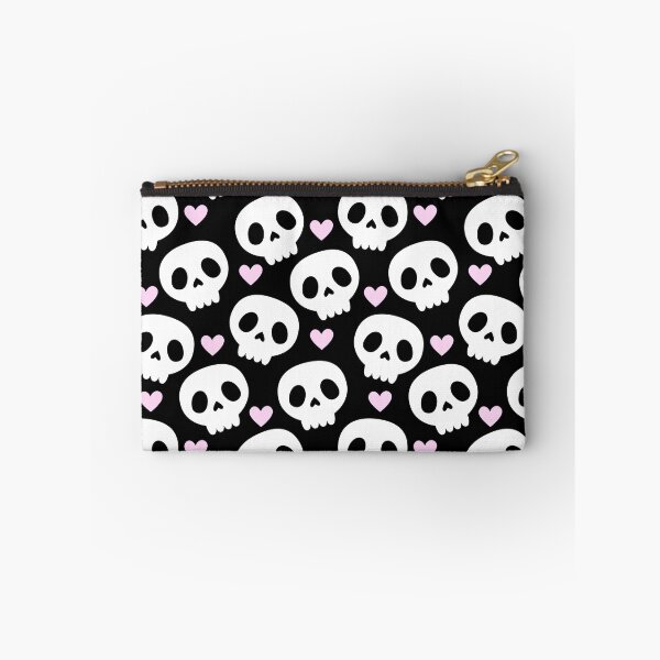 Item preview, Kawaii Skull Hearts Pastel Goth Creepy Cute Spooky Skeleton Black Pink and White Pattern designed and sold by StudioWhimsey.