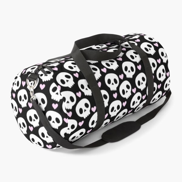 Item preview, Kawaii Skull Hearts Pastel Goth Creepy Cute Spooky Skeleton Black Pink and White Pattern designed and sold by StudioWhimsey.