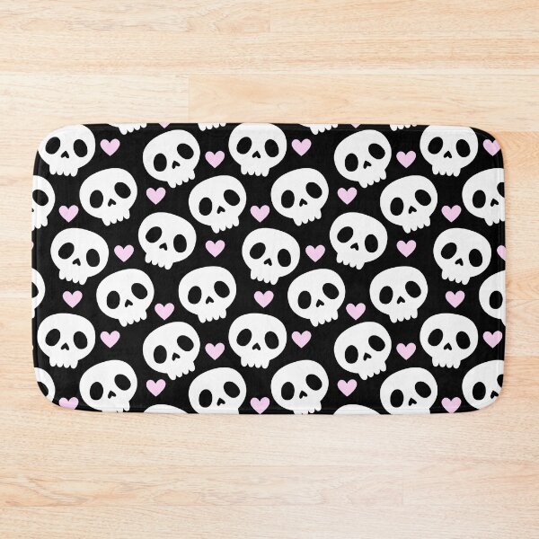 Item preview, Kawaii Skull Hearts Pastel Goth Creepy Cute Spooky Skeleton Black Pink and White Pattern designed and sold by StudioWhimsey.
