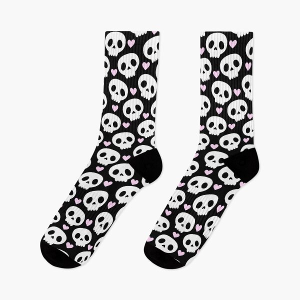 Item preview, Kawaii Skull Hearts Pastel Goth Creepy Cute Spooky Skeleton Black Pink and White Pattern designed and sold by StudioWhimsey.