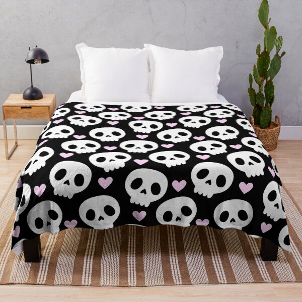 Item preview, Kawaii Skull Hearts Pastel Goth Creepy Cute Spooky Skeleton Black Pink and White Pattern designed and sold by StudioWhimsey.