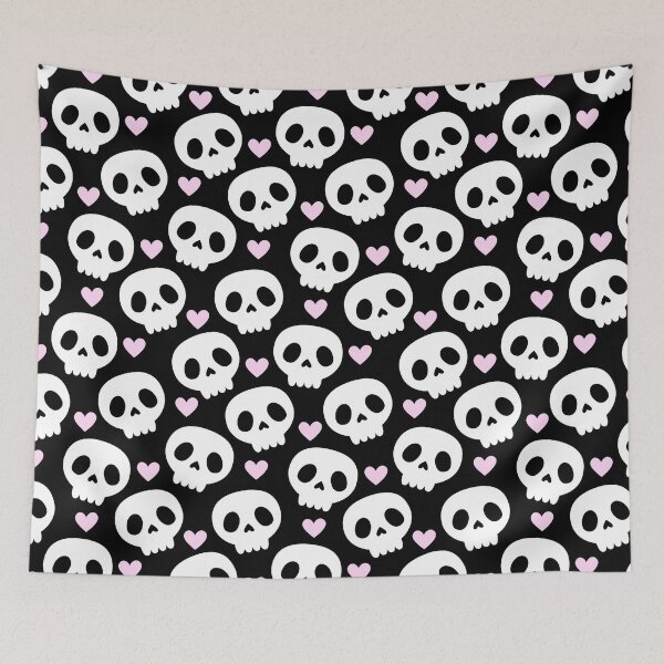 Item preview, Kawaii Skull Hearts Pastel Goth Creepy Cute Spooky Skeleton Black Pink and White Pattern designed and sold by StudioWhimsey.