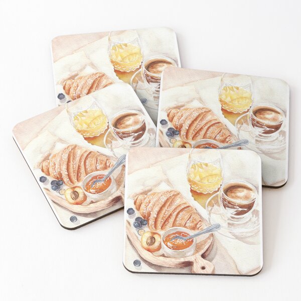 Item preview, 'un petit déjeuner français' - watercolour painting, food art designed and sold by sarahkianaart.