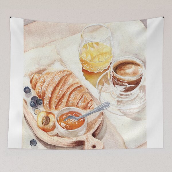 Item preview, 'un petit déjeuner français' - watercolour painting, food art designed and sold by sarahkianaart.