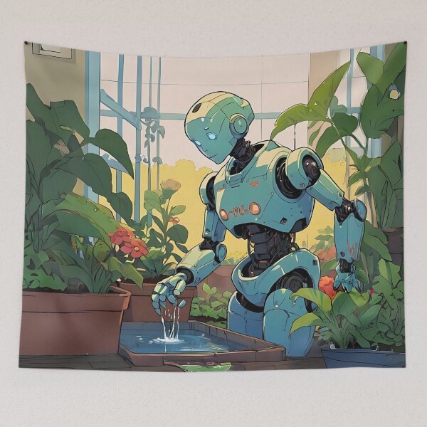 Item preview, Humanoid Robot Watering Plants  designed and sold by Obsidian Ink by Wilshire.