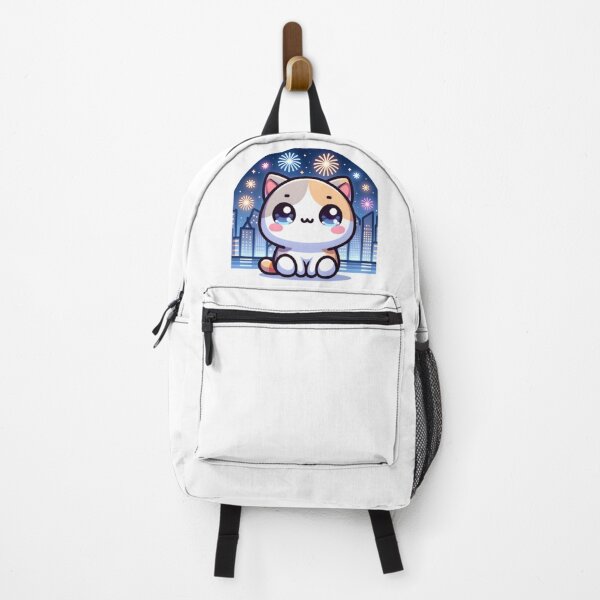 Item preview, Fireworks Over City Skyline With Kawaii Cat designed and sold by BassHeadMomma.