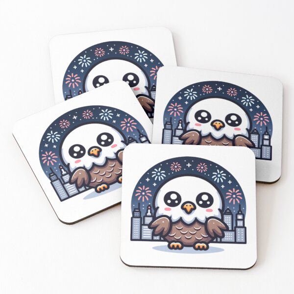 Item preview, Fireworks Over City Skyline With Kawaii Eagle  designed and sold by BassHeadMomma.