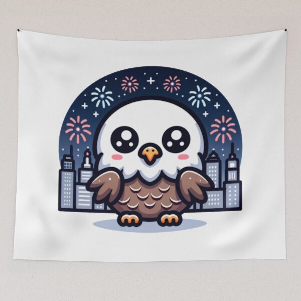 Item preview, Fireworks Over City Skyline With Kawaii Eagle  designed and sold by BassHeadMomma.