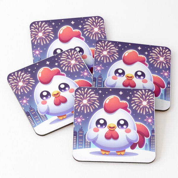 Item preview, Fireworks Over City Skyline With Kawaii Rooster designed and sold by BassHeadMomma.