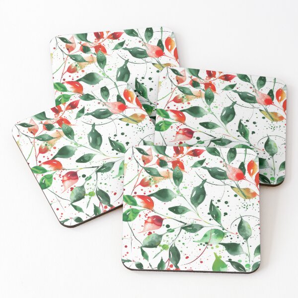 Item preview,  Seamless pattern with red and green watercolor lines leaves and dots Ink illustration. Hand drawn watercolor ornament for wrapping paper. Hand drawn colorful background designed and sold by paratynka.