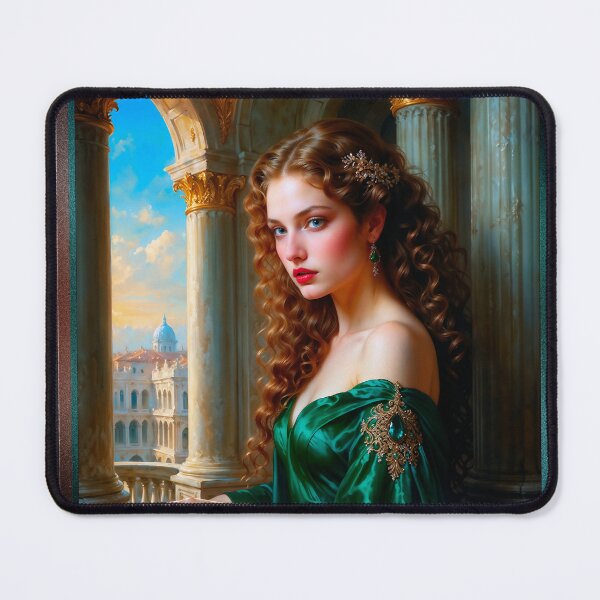 Item preview, Elegant Renaissance Woman in Green Dress Captivating AI Concept Art Portrait by Xzendor7 designed and sold by Xzendor7 Digital Art Creations.