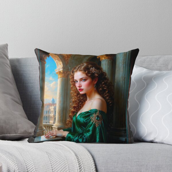 Item preview, Elegant Renaissance Woman in Green Dress Captivating AI Concept Art Portrait by Xzendor7 designed and sold by Xzendor7 Digital Art Creations.