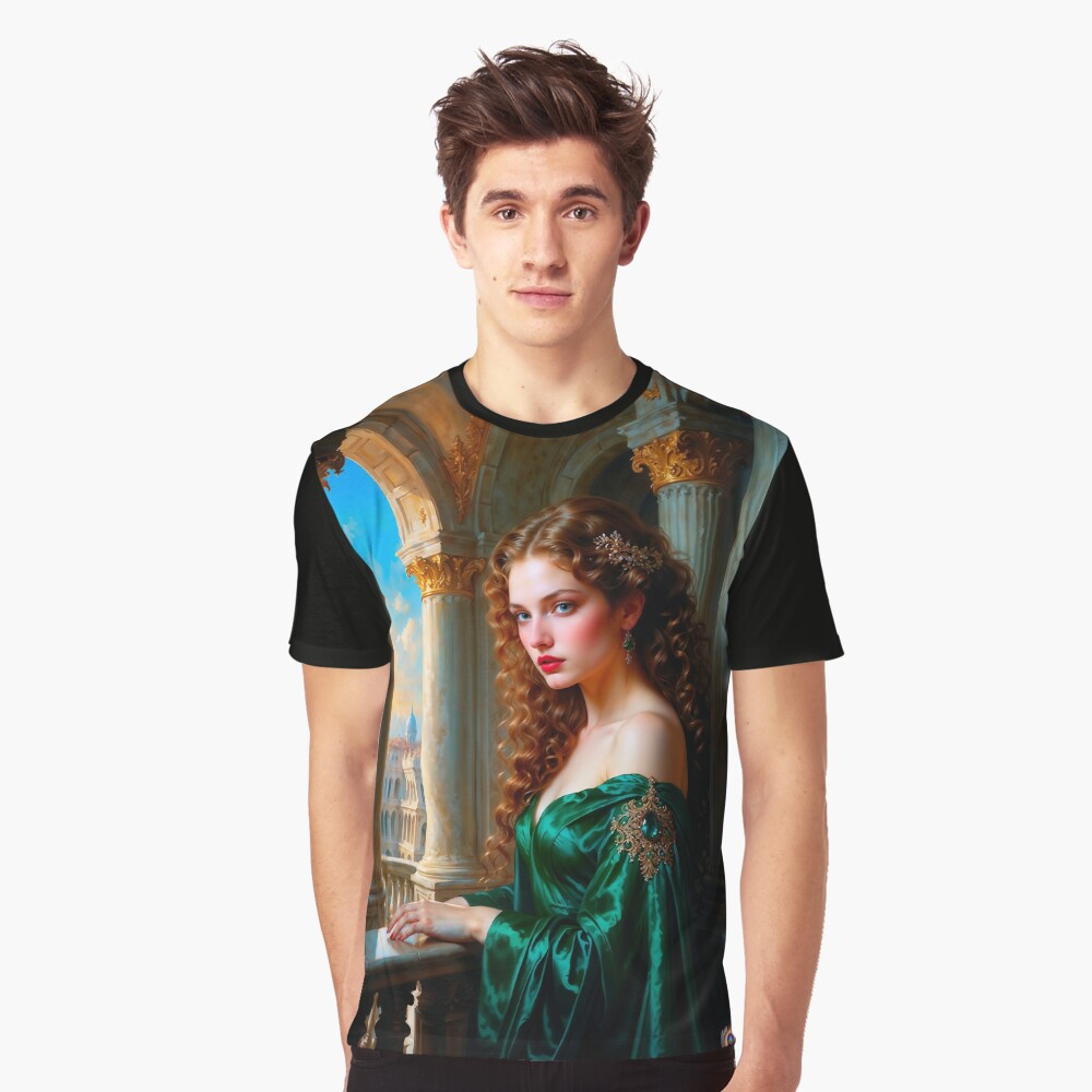 Elegant Renaissance Woman in Green Dress Captivating AI Concept Art Portrait by Xzendor7 Art Print Graphic T-Shirt