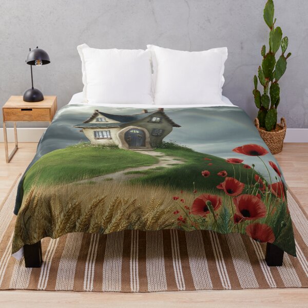 Item preview, Whimsical Crooked House on Hill with Poppies designed and sold by MarinaFila.