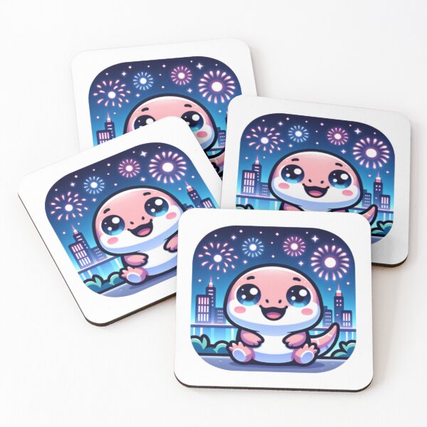 Item preview, Fireworks Over City Skyline With Kawaii Lizard designed and sold by BassHeadMomma.