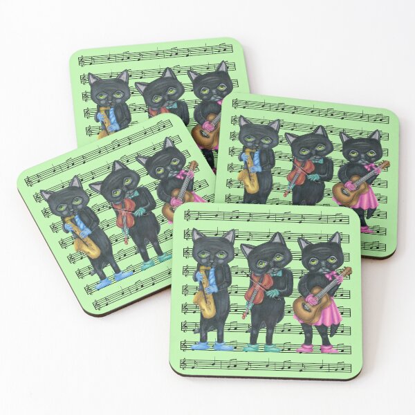 Item preview, Three Black Cat Musicians Instruments Music Notes designed and sold by DeerSpirit.