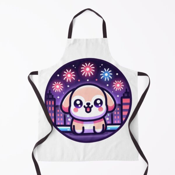 Item preview, Fireworks Over City Skyline With Kawaii Dog designed and sold by BassHeadMomma.