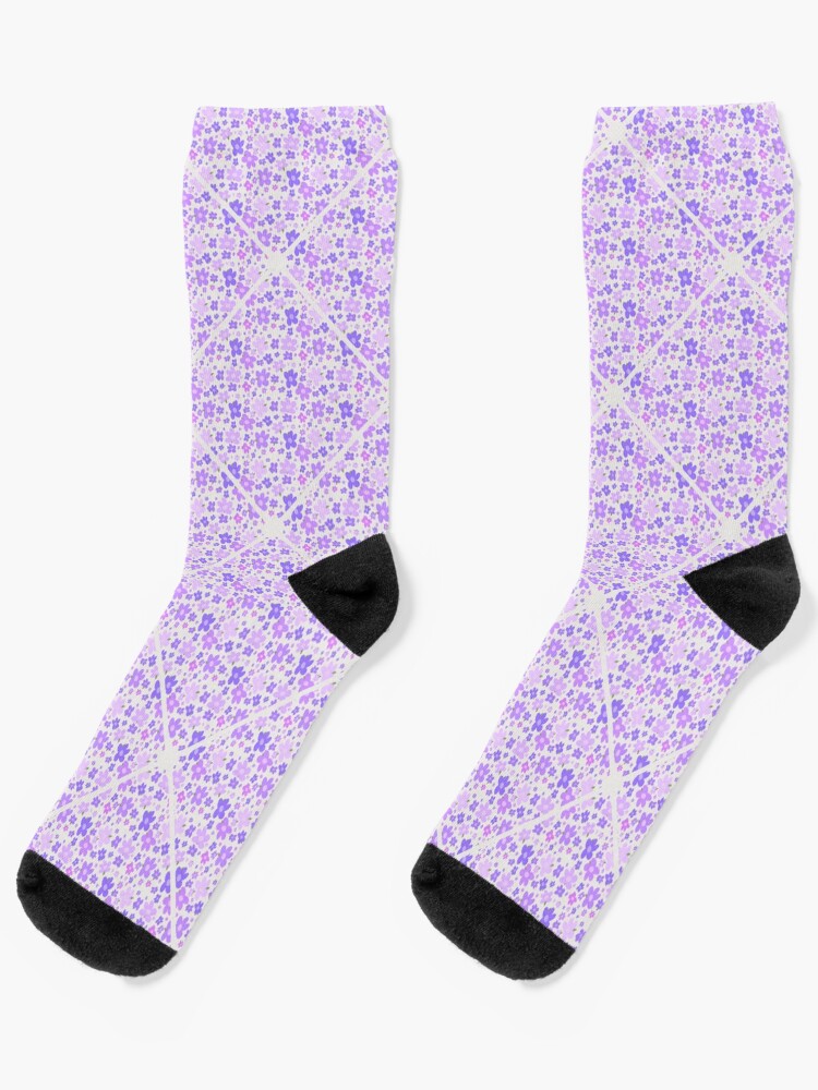Socks, Lilac and Lavender Retro Florals Diamond Tile designed and sold by Triplicate Limited
